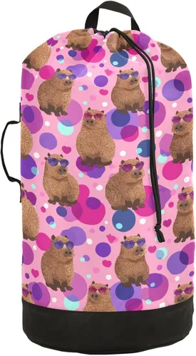 Miniatura 33 de Mochila de lavandería con hojas de estilo bohemio beige con correas ajustables para el hombro, bolsa de lavandería sucia para viajes, campamento