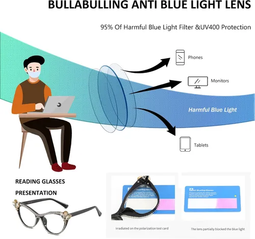 Miniatura 3 de Lentes de lectura con diamantes de imitación brillantes con montura de diamantes de imitación, bloqueo de luz azul