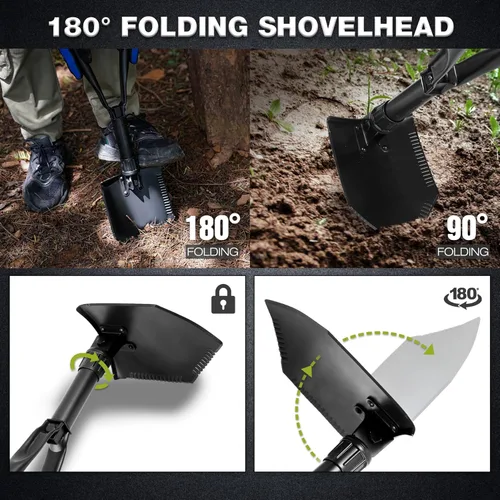 Miniatura 6 de REDCAMP Pala Plegable de Supervivencia para Camping de 23" con Funda, Pala Táctica de Acero al Manganeso de Servicio Pesado con Mango de Tres