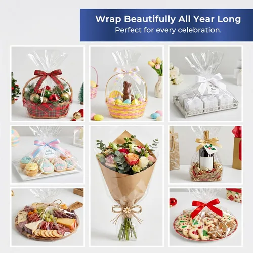 Miniatura 7 de FIESTA WRAPS Rollo de celofán transparente (31.5 pulgadas x 110 pies) - Rollo de celofán - Papel de regalo transparente para envolver cestas