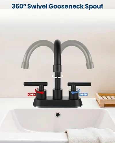 Miniatura 3 de Airuida Grifo de Lavabo de Baño Centrado de 4 Pulgadas – Grifo de Tocador de Acero Inoxidable de 2 Manijas con Desagüe Emergente, Líneas de Negro