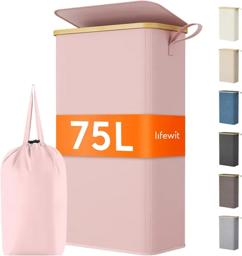 Miniatura 11 de Lifewit Cesto de Ropa Sucia Doble de 120L con Tapa, Cesto Grande Dual para Ropa Sucia con Bolsas Removibles, 2 Secciones Cestos Estéticos para Ropa