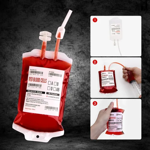 Miniatura 2 de UNIMEIX Paquete de 10 bolsas de sangre de Halloween para bebidas, bolsas de bebida de sangre falsa, bolsas reutilizables para bebidas intravenosas