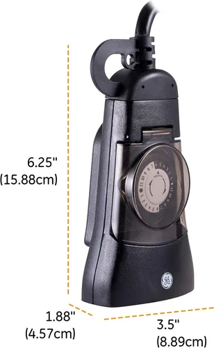 Miniatura 7 de GE 15138. Temporizador mecánico resistente, para exterior, de 2 tomas, para enchufar, programable a 24 Horas.