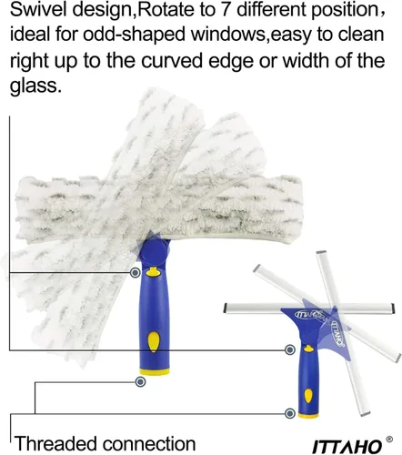 Miniatura 2 de Kit de limpieza de ventanas con poste extensible, escobilla de 10 pulgadas y combo de limpiador de microfibra de 11 pulgadas con poste de acero