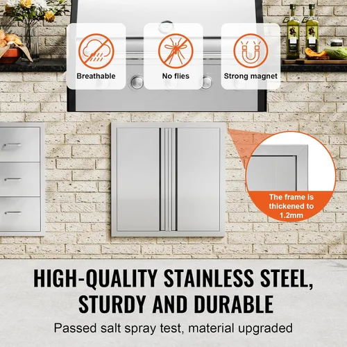 Miniatura 3 de VEVOR Puerta de acceso para barbacoa de 24 x 24 pulgadas, puerta doble para barbacoa de acero inoxidable con mango empotrado, puertas de cocina al