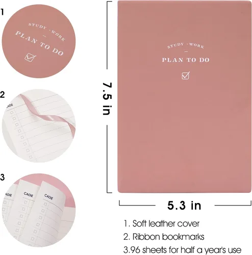 Miniatura 3 de CAGIE Cuaderno de 192 páginas de 5.3 x 7.5 pulgadas, lista de tareas pendientes de cuero, lista de verificación para planes diarios, planificador