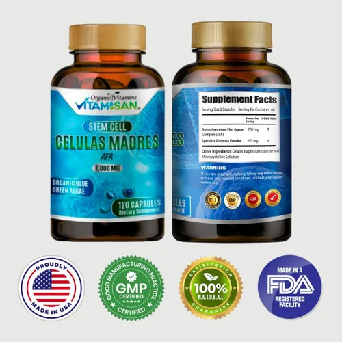 Miniatura 2 de CELULAS MADRES, Cápsulas de células madre, paquete de 2, 1,000 mg, 240 unidades, algas azules y verdes orgánicas