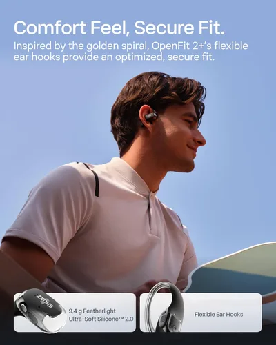 Miniatura 5 de SHOKZ Nuevos auriculares OpenFit 2+ de oreja abierta, habilitados para Dolby Audio, cómodos auriculares con ganchos suaves para los oídos, tiempo