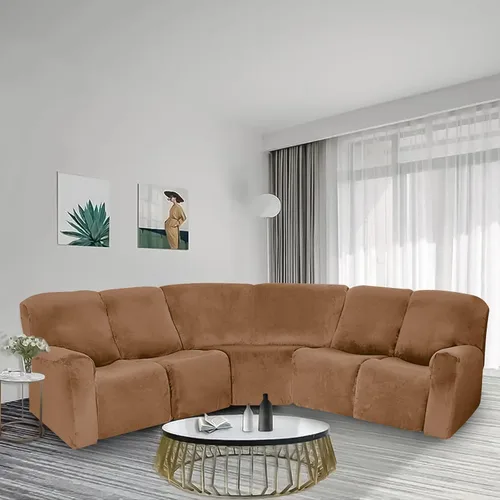 Miniatura 10 de ele ELEOPTION Funda reclinable modular de 5 plazas, 7 piezas, fundas para sofá reclinable en forma de L, protector de muebles, grueso, suave, Gris