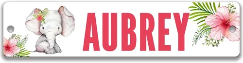 Miniatura 2 de Elephant Nursery Sign with Personalized Baby Name in Pink - Custom Little Girls Name Sign for Bedroom Door - Nursery Name Sign - Safari Themed Room