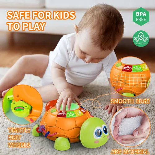 Miniatura 6 de Letapapa Juguetes para bebés de 6 a 12 meses, juguetes musicales de tortuga para bebés de 12 a 18 meses, juguete de gateo con luz y sonido, juguete