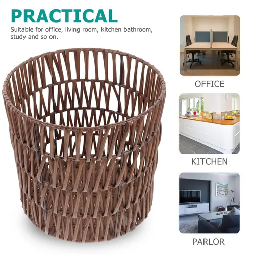 Miniatura 5 de PRETYZOOM Bote de basura de mimbre para decoración del hogar, marrón, parte superior abierta