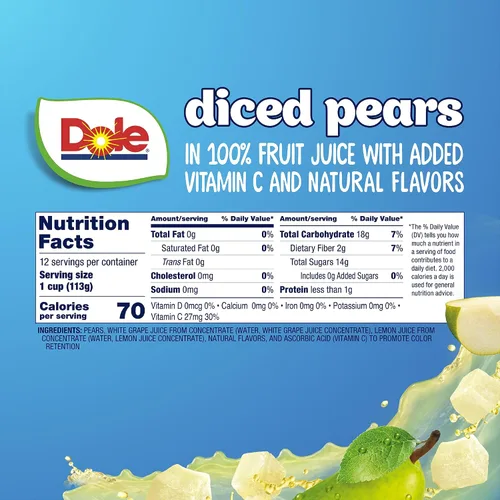 Miniatura 2 de Dole - Tazones de peras en cubos en jugo 100% de fruta, 4 oz, 12 tazas en total, sin gluten ni lácteos, refrigerios a granel para niños y adultos
