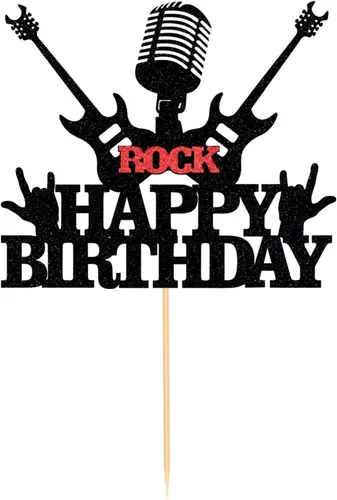 Miniatura 2 de Decoración de pastel de cumpleaños con temática de Rock & Roll de los años 80 - Suministros para fiestas