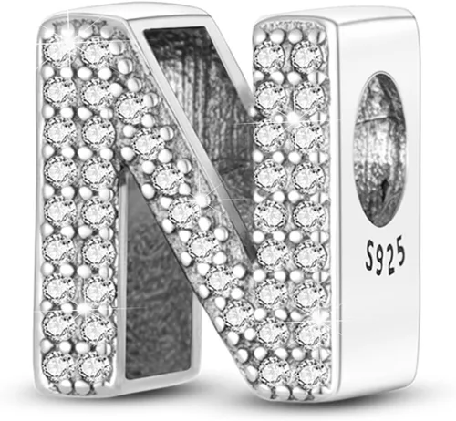 Miniatura 60 de PARCOM Dijes de letras compatibles con pulseras Pandora de plata esterlina S925 con iniciales para pulseras del alfabeto A-Z, cuentas de letras