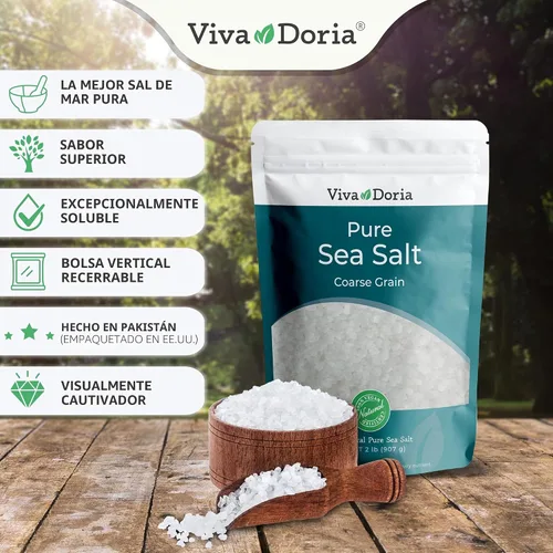 Miniatura 3 de Viva Doria Sal marina pura, grano grueso, 2 libras Ideal para molinillos de sal
