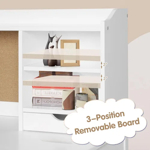 Miniatura 4 de Costzon Juego de escritorio y silla para niños, escritorio de estudio para niños con silla, gabinete, almacenamiento, cajones, estantes, tablero