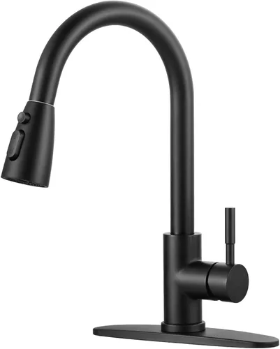 Miniatura 21 de WOWOW - Grifo de cocina cromado con rociador, grifo de fregadero de cocina extraíble de acero inoxidable con placa de cubierta, grifo de cocina