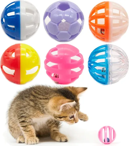 Fashion's Talk Paquete de Valor de 12 Piezas Juguetes de Pelotas de Plástico para Gatos Pelotas de Celosía con Cascabel Sonajero Juguete de Gatito,