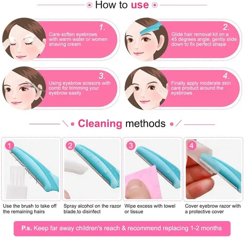 Miniatura 6 de 12 maquinillas de afeitar para cejas, maquinillas de afeitar faciales para mujeres, recortadoras exfoliantes, moldeador de cejas para mujeres, Rosa