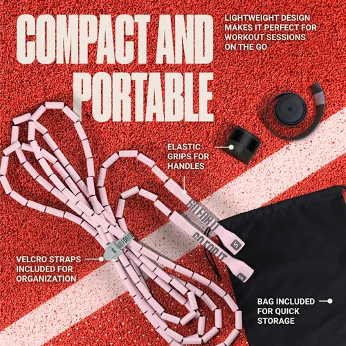 Miniatura 6 de Sportbit Elite Cuerda de Saltar con Perlas - Cuerda de Velocidad Ajustable para Fitness, CrossFit, Boxeo - Sin Enredos, Ligera Rosa