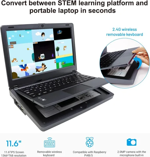 Miniatura 4 de ELECROW Crowpi2 - Kit todo en uno para Raspberry Pi 5, kit todo en uno para laptop Raspberry Pi con pantalla de 11.6 pulgadas (kit básico)
