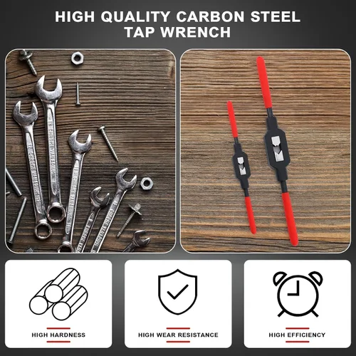 Miniatura 4 de WILLBOND 2 llaves de grifo ajustables M1-M12, herramienta de mango de trinquete para escariador para reparación de roscas automotrices, previamente