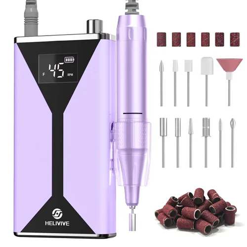 Taladro de uñas eléctrico profesional de 45000 RPM (portátil y recargable) (con 11 brocas), máquina de lima de uñas inalámbrica para dar forma,