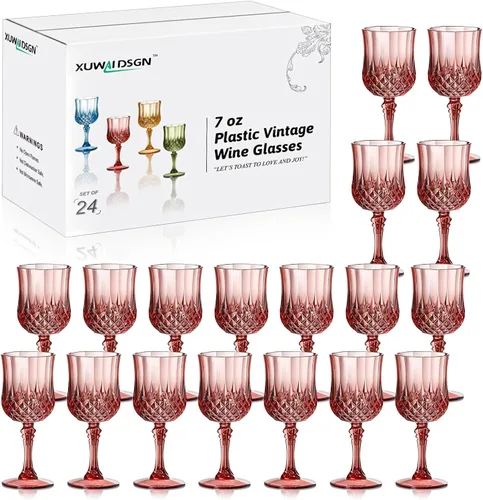 Miniatura 12 de XUWAIDSGN 48 Pcs Copas de Vino Vintage de Plástico de 7oz Vasos para Beber Vasos Irrompibles Cristalería para Bodas Copas de Agua de Cristal Goblets