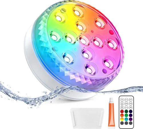 Miniatura 19 de LOFTEK Luces LED sumergibles con control remoto, 13 luces LED de piscina para piscinas enterradas y sobre el suelo con imanes y ventosas, 16 luces