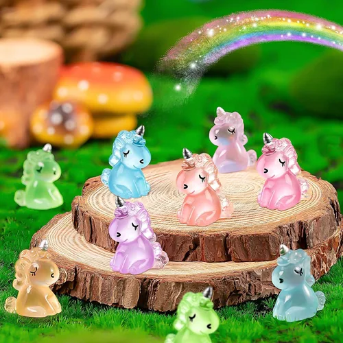 Miniatura 5 de HFAYDZSW 60 piezas de figuritas de unicornio mini de resina luminosas, ornamento pequeño de unicornio que brilla en la oscuridad para jardín