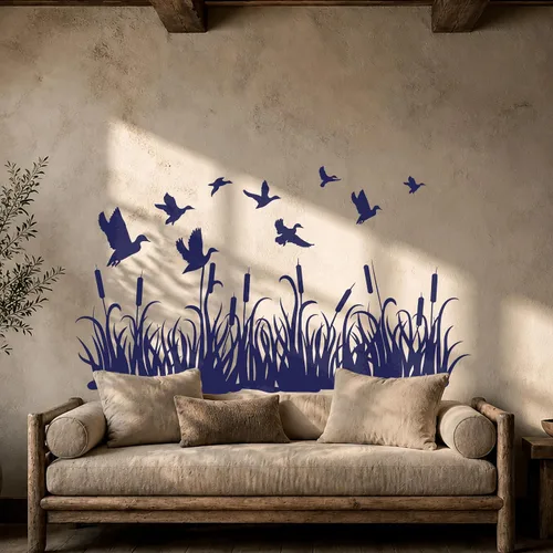 Miniatura 3 de Vinilo adhesivo para pared, diseño de patos de caza, prado, hierba, naturaleza, mural, decoración grande (g3785), color negro