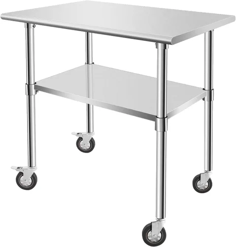 Miniatura 9 de Mesa de acero inoxidable para preparación de 30 x 12 pulgadas, mesa de trabajo resistente con 4 ruedas para cocina comercial, restaurante, hogar