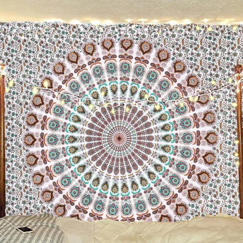 Miniatura 34 de Tapiz hippie indio bohemio psicodélico dorado azul pavo real mandala colgante en la pared (negro blanco, Queen (84 x 90 pulgadas) (84.6 x 90.6 in)
