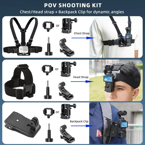 Miniatura 3 de BRDRC Kit de 22 accesorios en 1 de bolsillo, incluyendo estuche duro, soporte de succión para automóvil, trípode, base magnética, base