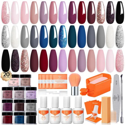 Miniatura 14 de Modelones Kit de uñas en polvo de inmersión de Navidad, 20 colores, rojo, verde, marrón, naranja, brillante, juego de iniciación de polvo de A-Kit