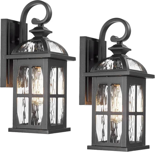 Miniatura 13 de Darkaway Lámpara de pared exterior con vidrio ondulado de agua, luces exteriores de aluminio, apliques de iluminación exterior para casa, porche