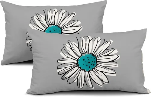 Miniatura 8 de Juego de 2 fundas de almohada de margaritas turquesa de 12 x 20 pulgadas, fundas de almohada florales de madera floral moderna abstracta de flores