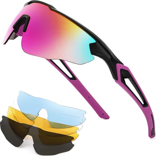 FEISEDY Gafas de sol deportivas, con 5 lentes para hombres y mujeres, TR90 ligeras, béisbol, ciclismo, motocicleta, correr, golf, B2940 Marco negro