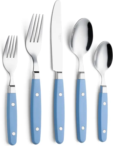 Miniatura 35 de Set de cubiertos Annova, juego retro/remachado de vajilla de acero inoxidable colorida para mesa y cocina, incluye cuchillos de cena, tenedores