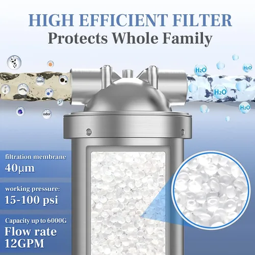 Miniatura 3 de Filtro de agua para toda la casa, carcasa de filtro de acero inoxidable, filtro de sedimentos de 10 x 4.5 pulgadas, sistema de prefiltración