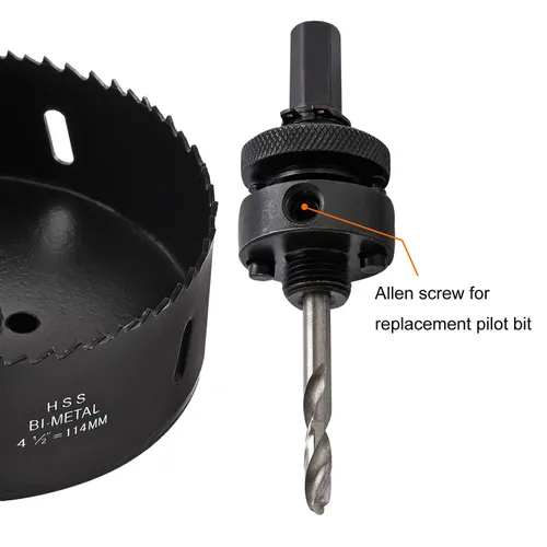Miniatura 4 de Sierra de agujero de 4.5 "/114 mm con cenador resistente, brocas de sierra perforadora bimetálica HSS para madera, plástico, paneles de yeso, metal