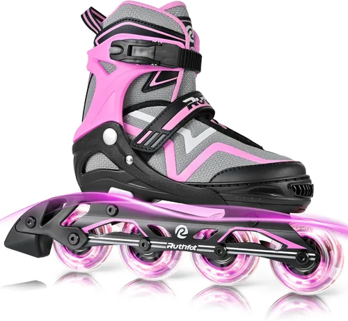 Miniatura 9 de Ruthfot Patines en línea ajustables para niños y niñas con ruedas de luz completa, patines para exteriores para niños y mujeres Blanco