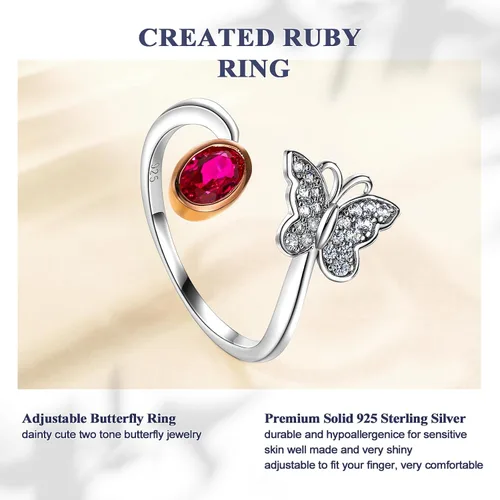 Miniatura 4 de DAYBYDAY Anillo de mariposa de plata de ley 925 para mujeres y niñas, delicados anillos de aniversario, chapado en oro rosa, dos tonos, creado