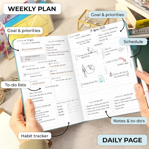 Miniatura 3 de Clever Fox Agenda Diaria, edición superior. - Planificador diario de lujo con horario por hora, organizador personal, diario de productividad
