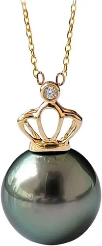 Collar de perlas negras de Tahití para mujer, joyería fina redonda AAAA+ perlas de 0.394 pulgadas (0.394 in), collar con colgante de perlas, regalo