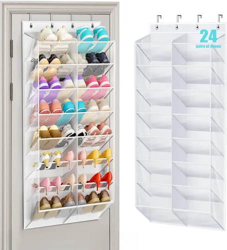 Miniatura 9 de MISSLO organizador de zapatos de 30 pares para colgar sobre la puerta, malla transpirable, estante colgante para zapatos para almacenamiento