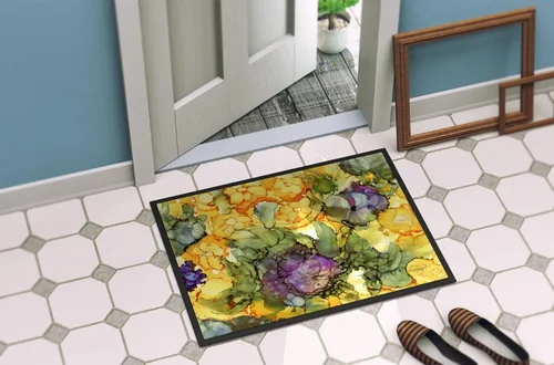 Miniatura 4 de Caroline's Treasures 8958JMAT - Tapete para puerta delantera, 24 x 36 pulgadas, diseño de flores abstractas, morado y amarillo, para interiores
