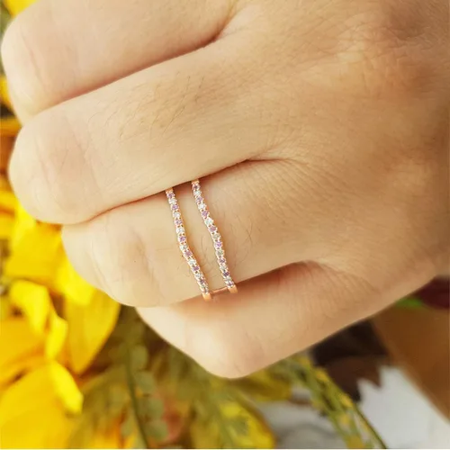 Miniatura 17 de Dazzlingrock Collection Anillo de protección redondo alternativo de zafiro rosa y diamante blanco para mujer en oro macizo de 10 quilates